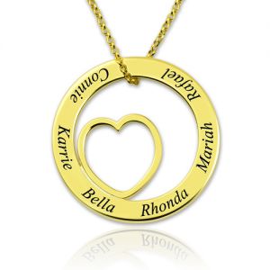 Engraved Heart Circle Name Necklace Gold Plated Silver