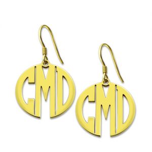 Personalized Block Monogram Earrings Gold Plated Silver