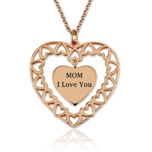 Engraved Love Heart Charm Necklace In Rose Gold