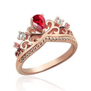 Romantic Rose-Gold Princess Crown Ring with Birthstone  