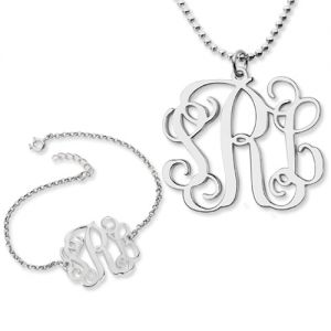 Personalized Monogram Bracelet & Necklace Set Sterling Silver