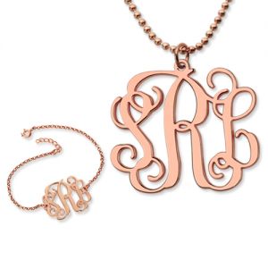 Personalize Monogram Bracelet & Necklace Set In Rose Gold