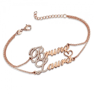 Two Names With Birthstones Double-Chain Bracelet 