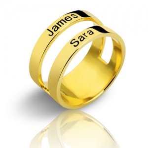 Engraved Two Names Double Band Ring Gold Plated