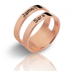Customized Mother's Engraved Two Names Ring In Rose Gold