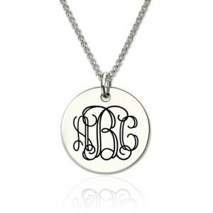 Customized Sterling Silver Engraved Disc Monogram Necklace