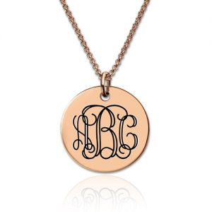 Customized Engraved Disc Monogram Necklace In Rose Gold
