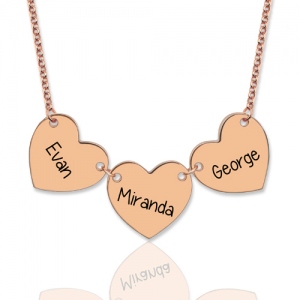 Custom Engraved 3 Hearts Name Necklace In Rose Gold