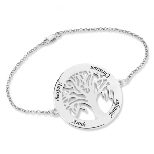 Engraved 4 Names Circle Family Tree Bracelet Sterling Silver