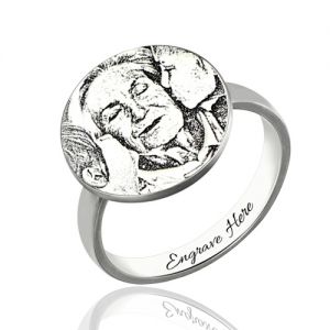 Personalized  Sterling Silver Photo-Engraved Disc Ring 