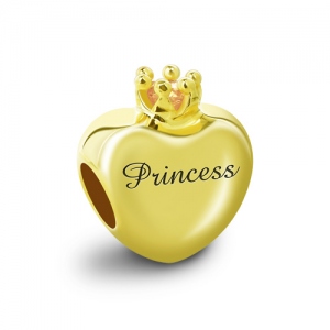 Engraved Birthstone Crown Heart Charm Gold
