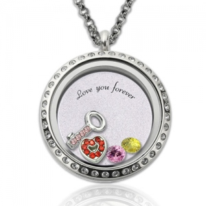 Customized Round 'Key to My Heart' Birthstone Necklace In Stainless Steel