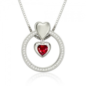 Custom Heart Birthstone Circle Necklace Sterling Silver