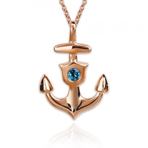 Personalized Anchor Necklace With Birthstone In Rose Gold