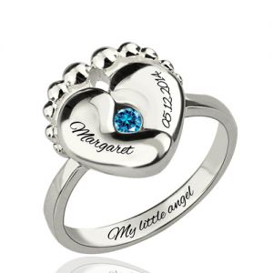 Birthstone Mother Day Ring With Baby Name Platinum Plated
