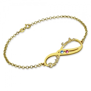 Infinity Names Bracelet with Birthstones 18K Gold Plated