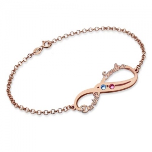 Infinity Names Bracelet with Birthstones In Rose Gold