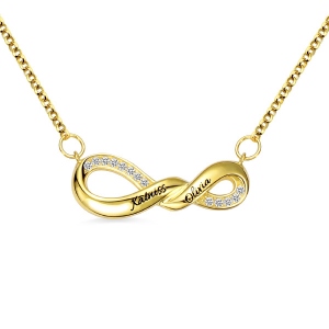 Engraved Infinity Double Name Necklace for Her in Gold