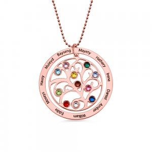 Personalized Family Tree Birthstone Necklace in Rose Gold