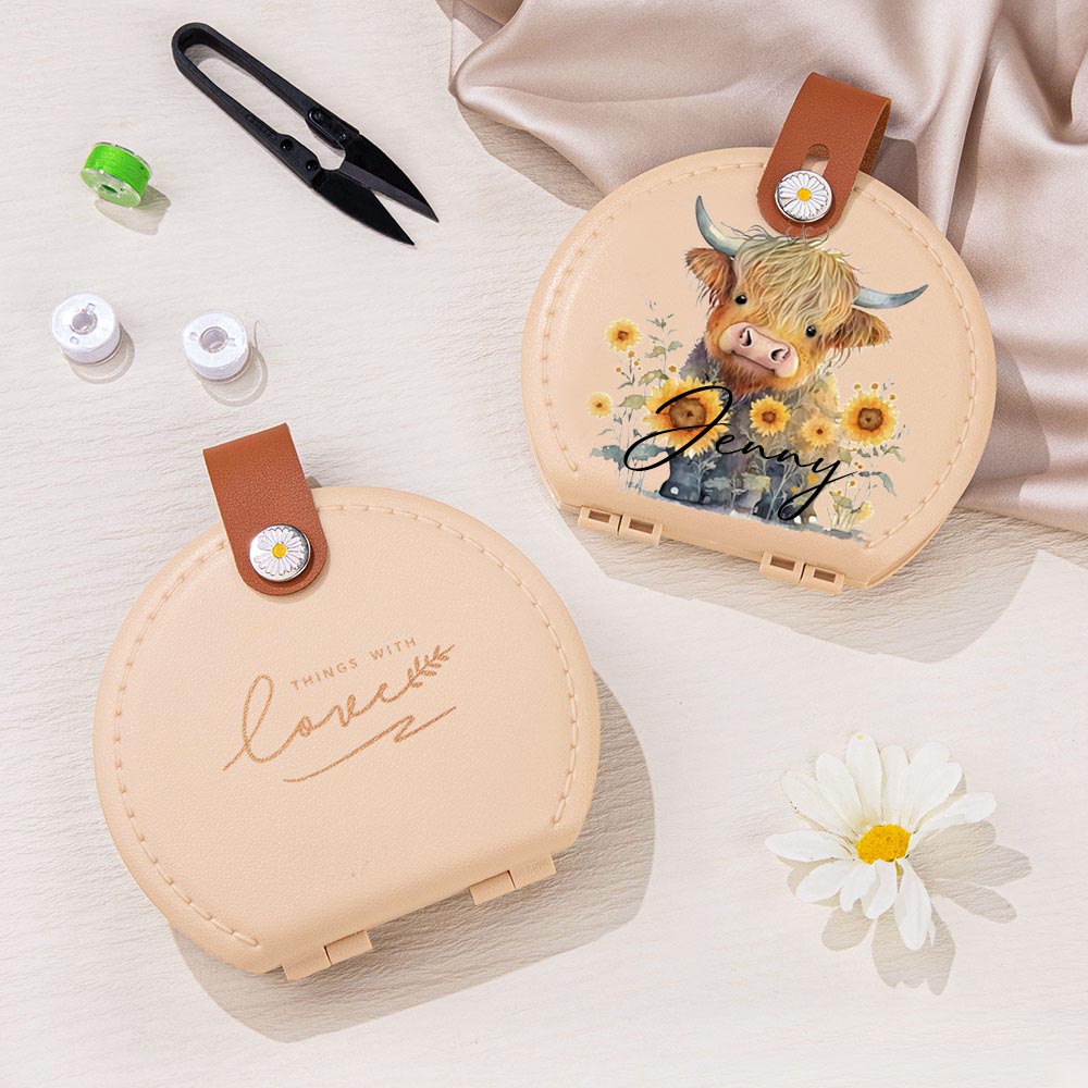 Custom Highland Cow Portable Sewing Kit, Sunflower Highland Cow Handwork Tool, Stitching Partition Storage Box, Home Travel Supplies, Gift for Women