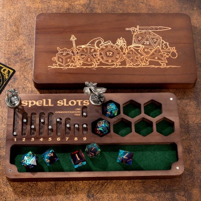 Personalized DND Dice Box with Dice Tray and Magnetic Spell Slot Tracker, DND Gifts