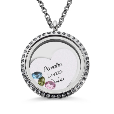 Floating Locket with Birthstone & Heart Charm
