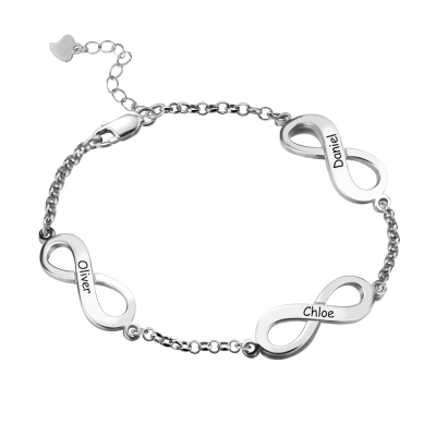 Personalized Triple Infinity Mother's Name Bracelet Sterling Silver