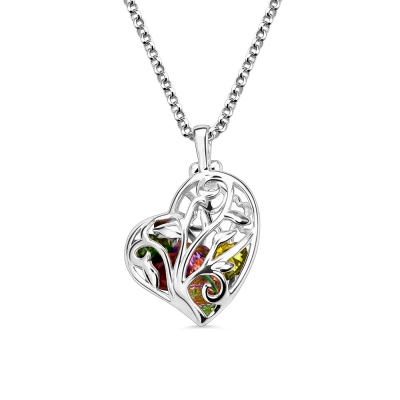 Personalized Mother Day's Birthstones Heart Cage Necklace