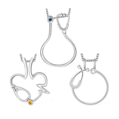 Krankenschwester-Ringhalter-Halskette mit Geburtsstein, individuelle Ringhalter-Halskette, Stethoskop-Ringhalter-Halskette, Arzt/Krankenschwester/Abschlussgeschenk