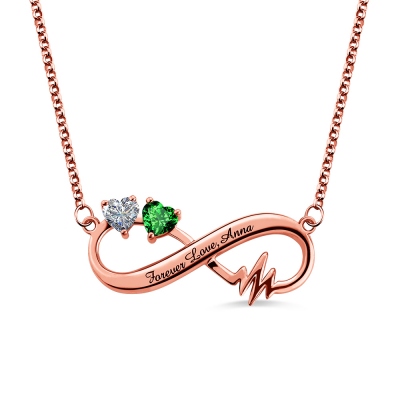 Customize Heartbeat Infinity Birthstone Necklace In Rose Gold