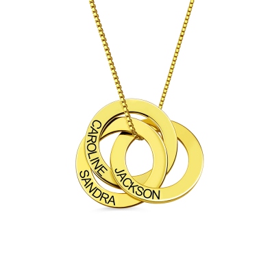 Personalized Russian Interlocking Ring Necklace Gold Plated Silver