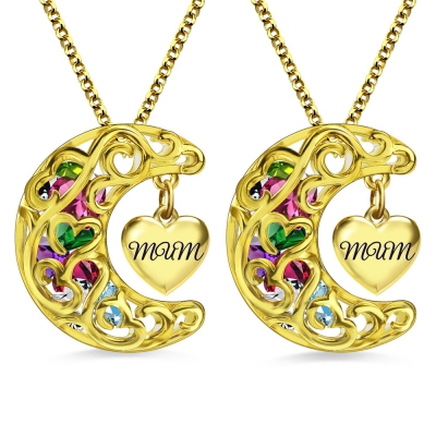To The Moon And Back Cage MOM(MUM) Necklace Gold Plated