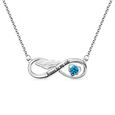 Infinity Angel Wing Necklace engraved with Birthstone