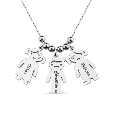 Engraved Children Charm Mother Necklace Sterling Silver