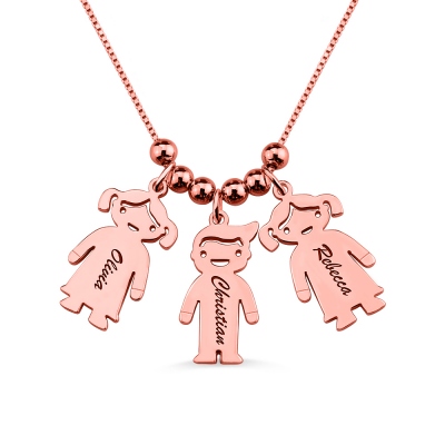 Engraved Children Charm Mother Necklace In Rose Gold