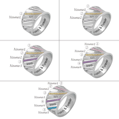 Customized Oblique Row Of Birthstones Name Family Ring