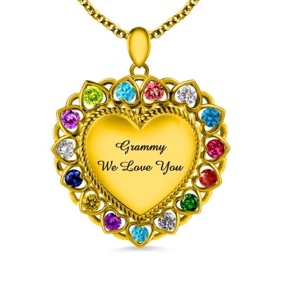Heart Necklace With Birthstones Grandma Necklace Gold Plated