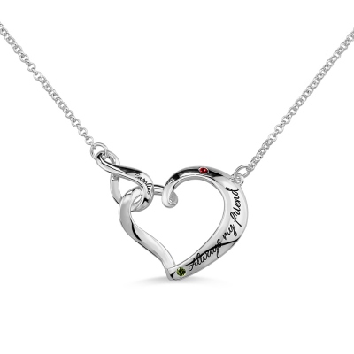 Customized Infinity Love Heart Birthstone Necklace In Platinum Plated