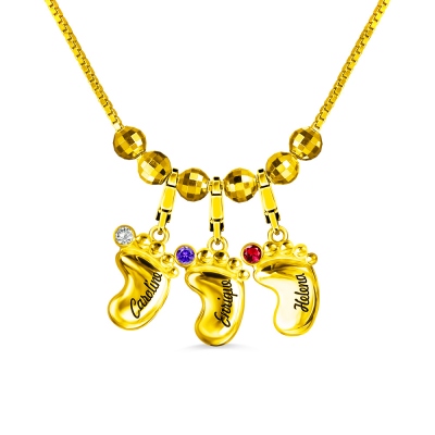 Birthstone Baby Feet Mother Necklace Gold Plated