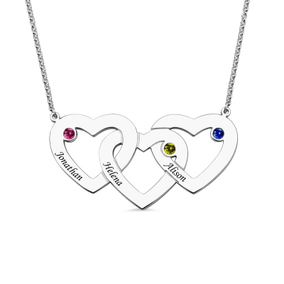 Three Hearts Birthstones Necklace In Sterling Silver
