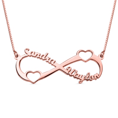 Double Heart Infinity Names Necklace In Rose Gold