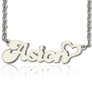 Custom BANANA Font Heart Shape Name Necklace White Gold 10k/14k/18k