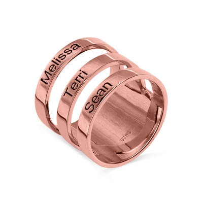 Mother's Engraved Three Names Ring In Rose Gold
