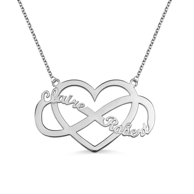 Mother's Infinity Heart Sterling Silver Necklace Personalized