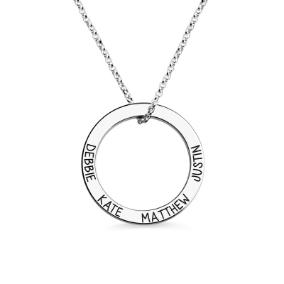 Sterling Silver Family Necklace Engraved 4 Names Hoops