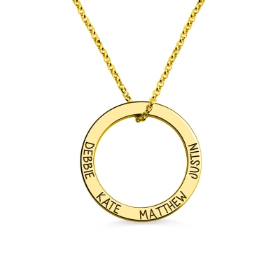 Collana placcata in oro a cerchio con 4 nomi dei amici o della famiglia incisi
