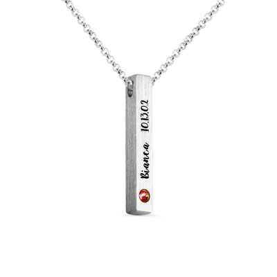 Engraved3D Birthstone Bar Necklace In Sterling Silver