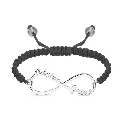 Custom-made Infinity 2 Names Cord Bracelet in Sterling Silver