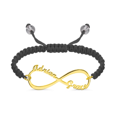 Personalized Infinity 2 Names Cord Bracelet In Gold