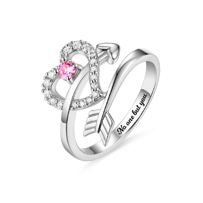 Customized Cupid’s Arrow and Birthstone Sterling Silver Ring